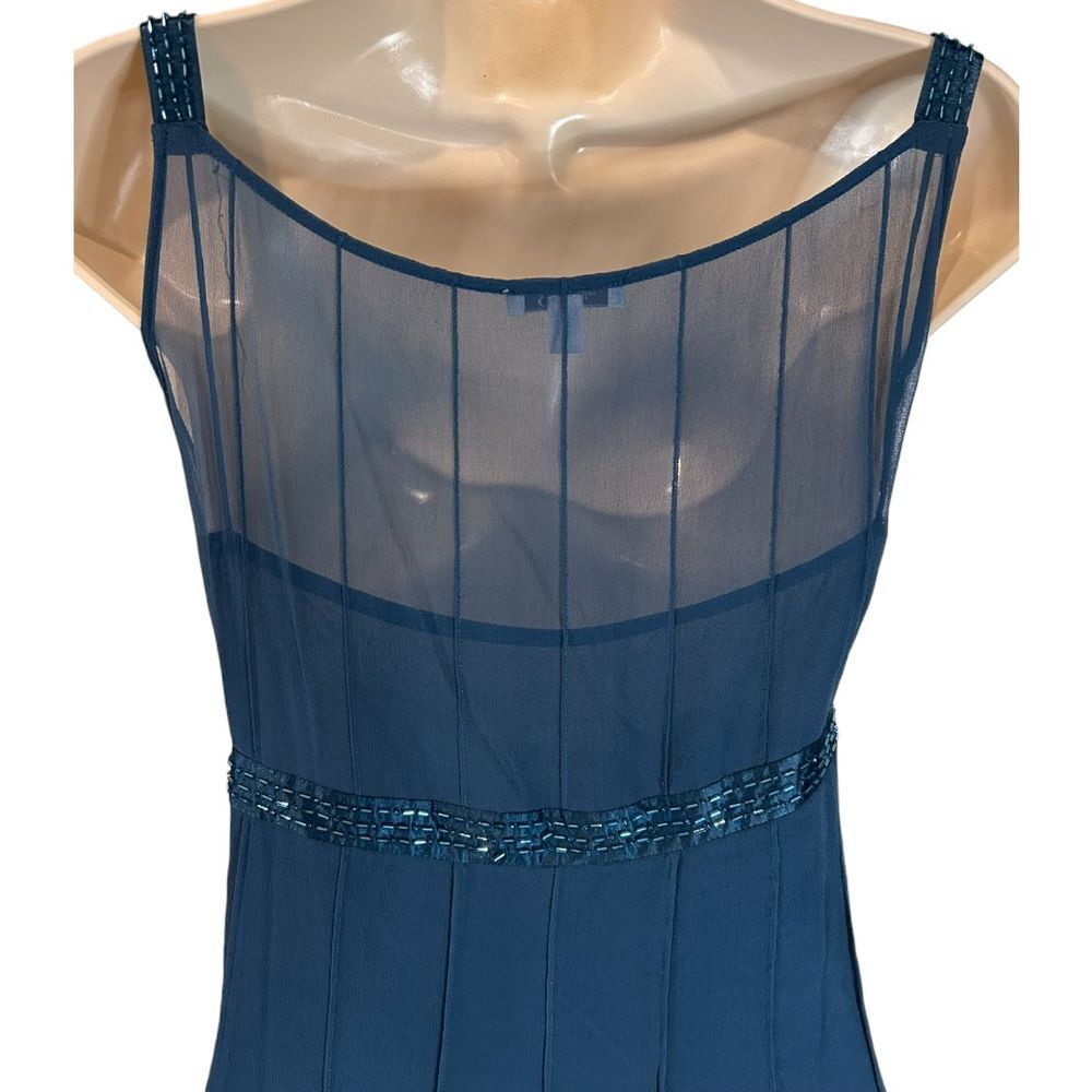 Un Deux Trois Elegant Navy Blue Silk Cocktail Dress with Beaded Straps US XL - Haute Poppy