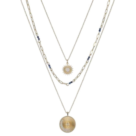Unwritten Lapis and Cubic Zirconia Star, Moon and Sun Pendant Necklace Set - Haute Poppy