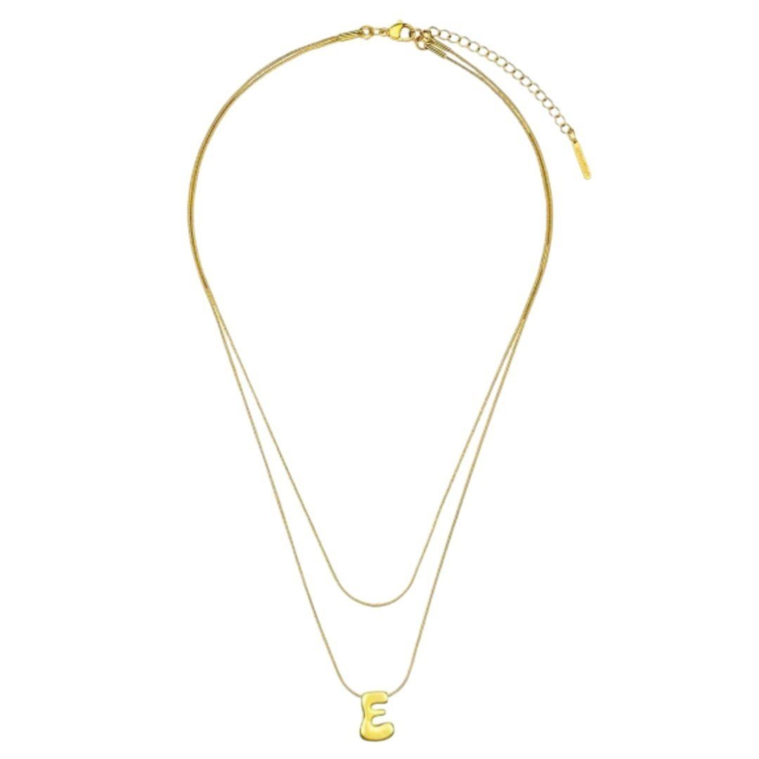 Unwritten x Moda Sport Silver Tone Water Resistant Initial Layered Necklace E - Haute Poppy