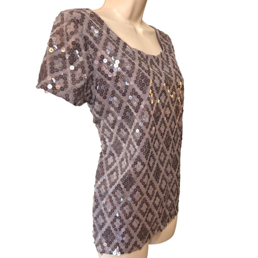 Velvet Sequin Top Diamond Pattern Party Cocktail Blouse Gray - Haute Poppy