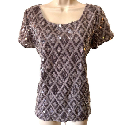 Velvet Sequin Top Diamond Pattern Party Cocktail Blouse Gray - Haute Poppy