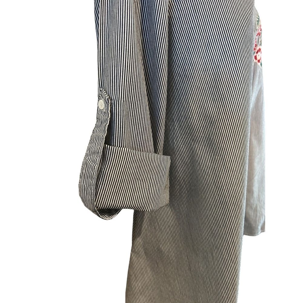 Walter Baker Myron Tunic Pinstripe Shirt with Floral Embroidery - Haute Poppy