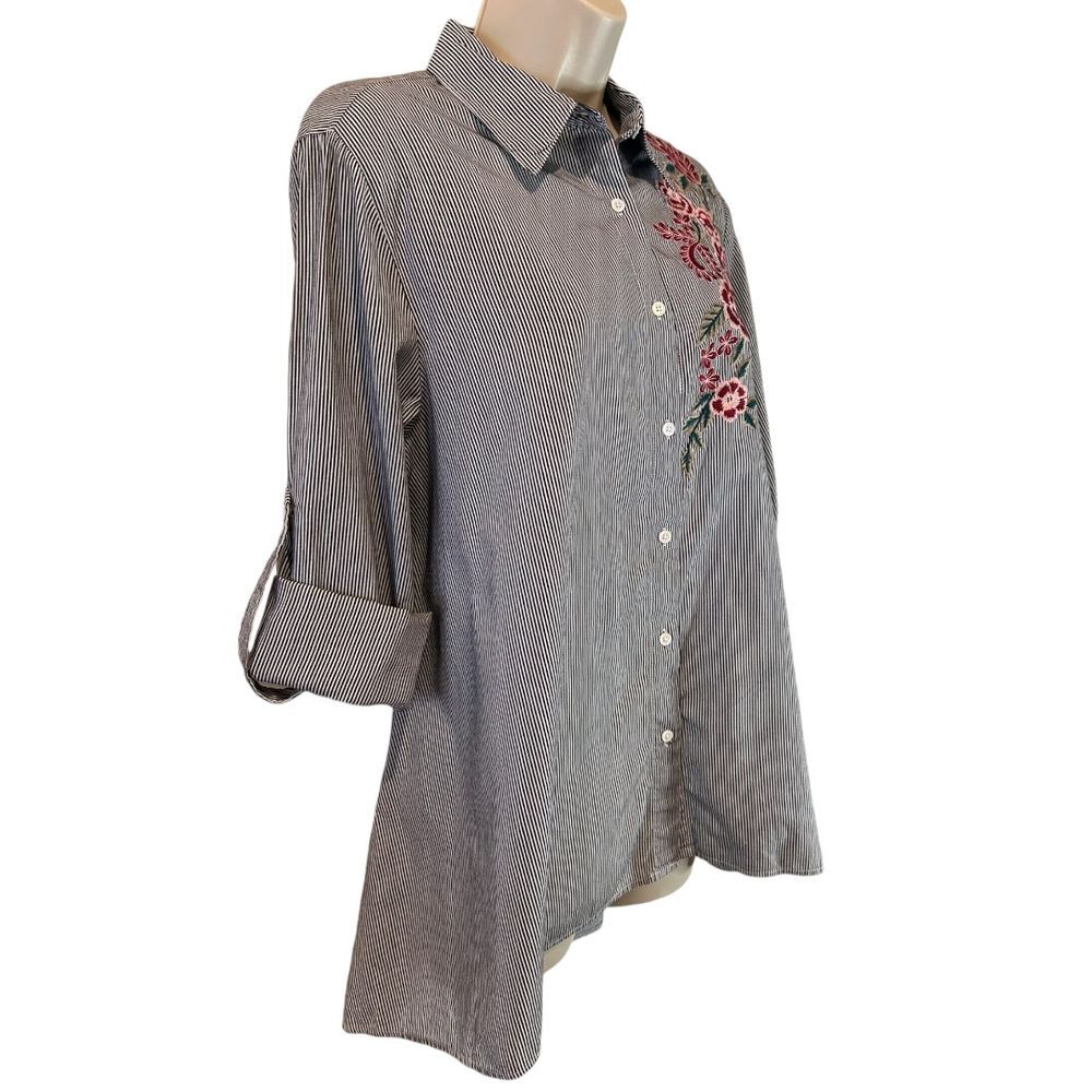 Walter Baker Myron Tunic Pinstripe Shirt with Floral Embroidery - Haute Poppy