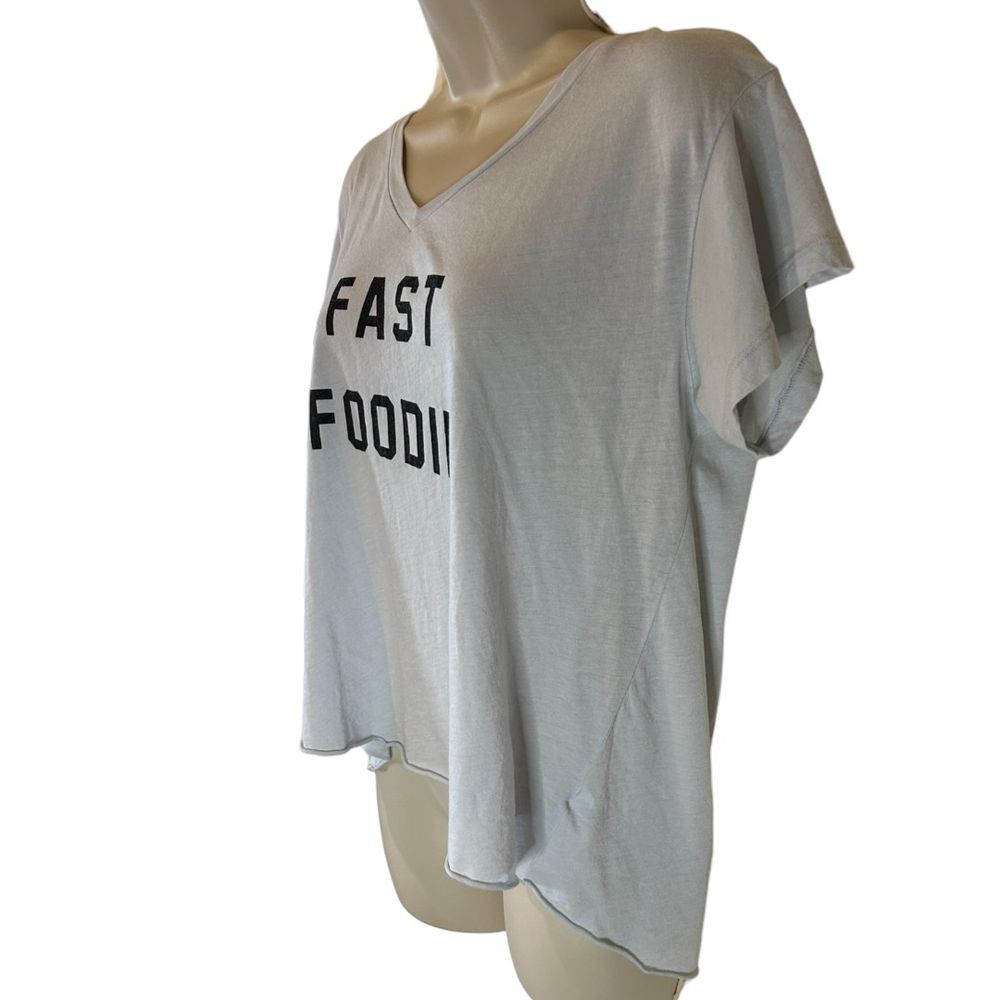 Wildfox Fast Foodie Graphic V - Neck T-Shirt Casual Statement Tee - Haute Poppy