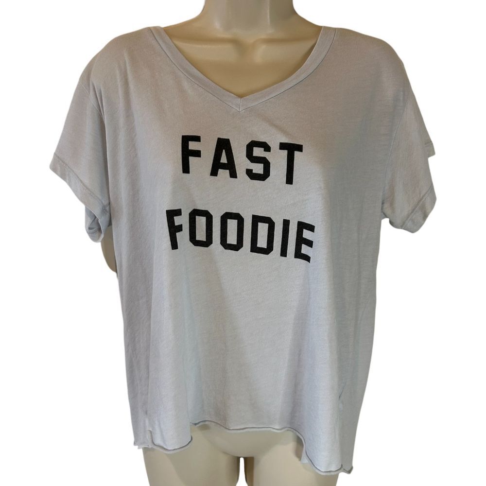 Wildfox Fast Foodie Graphic V - Neck T-Shirt Casual Statement Tee - Haute Poppy