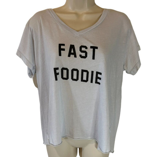 Wildfox Fast Foodie Graphic V - Neck T-Shirt Casual Statement Tee - Haute Poppy