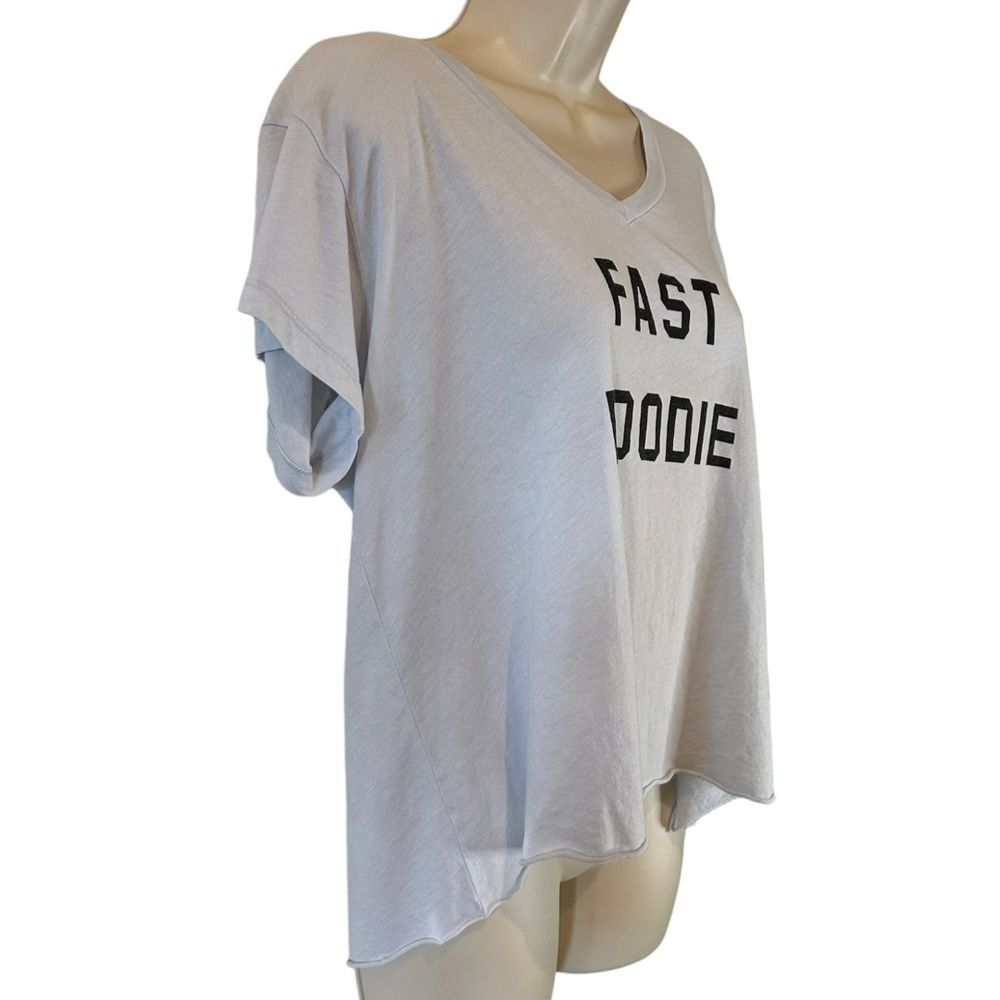 Wildfox Fast Foodie Graphic V - Neck T-Shirt Casual Statement Tee - Haute Poppy