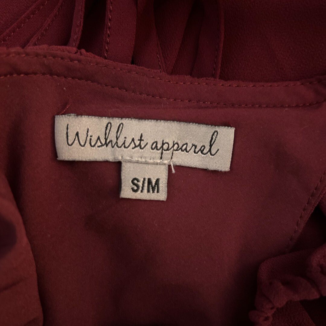 Wishlist Apparel Blouse Flowy Long Sleeve Deep V Neck Burgundy - Haute Poppy